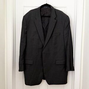 Men Woolmark 100% Wool Stripe Blazer Mid Length Suit in Black Size 50R